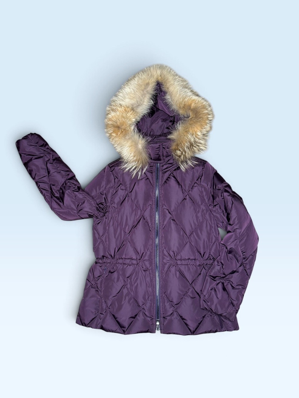 Coach 84047 Short Legacy Puffer Purple Orchid Coyote Fur Hood